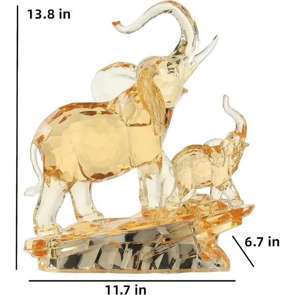 Large Crystal Elephant Sculpture with Baby Elephant, Golden Accents - Picture 5 of 10